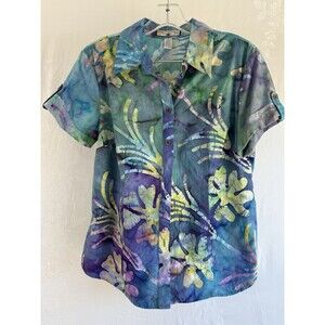 Caribbean Joe Button Up Medium Water Color Hawaiian Floral